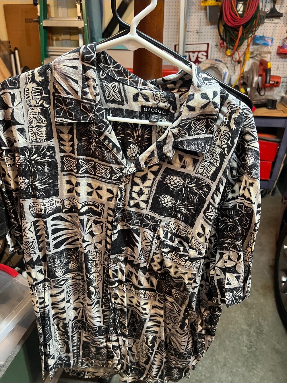 George Black & White Tropical Print Button-Down Shirt